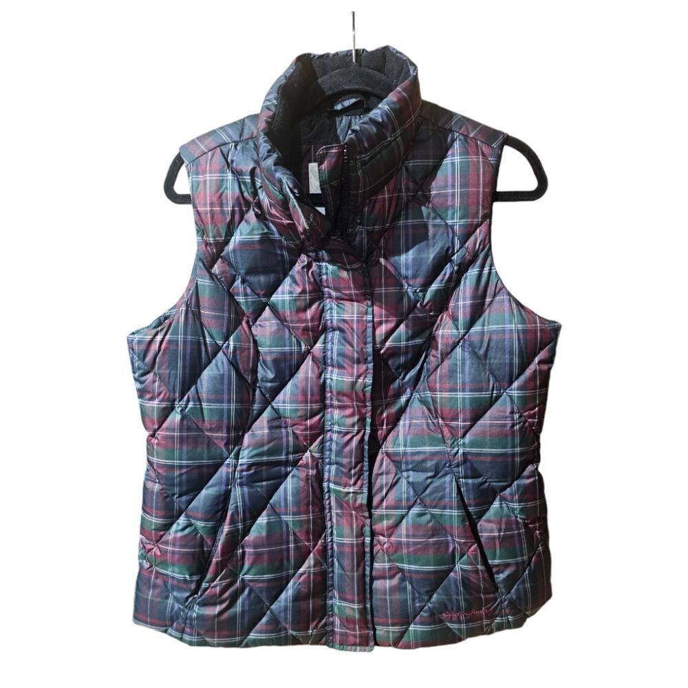 EDDIE BAUER Women’s Quilted Plaid Goose‎ Down Vest - Size Large